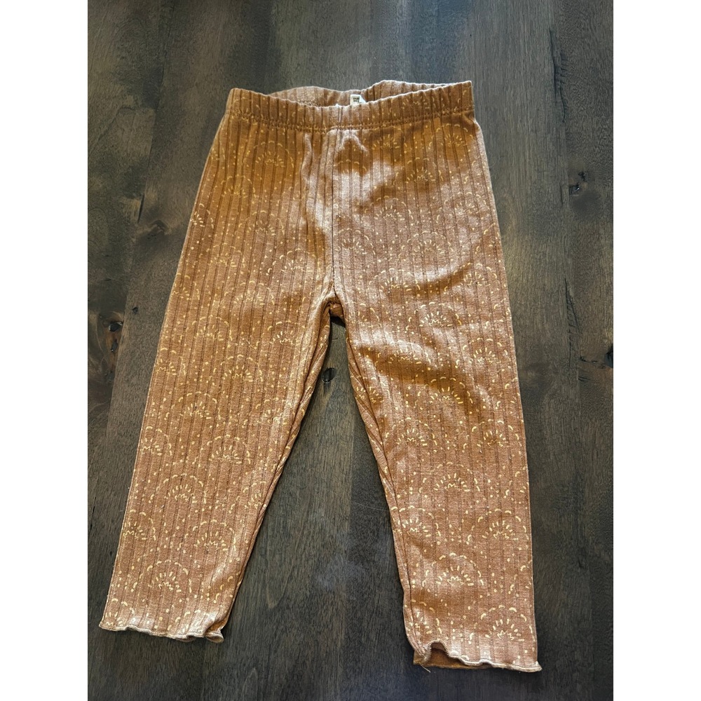 Jessica Simpson Baby Girl Ribbed Leggings Brown Sun Print Ruffle Hem 6-9 Months